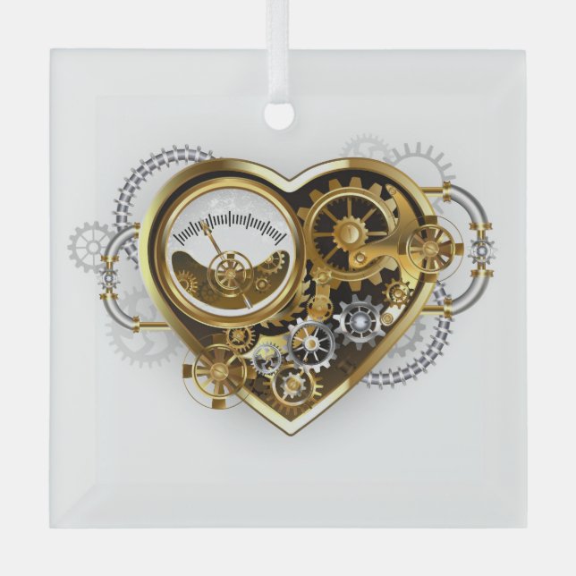 Ornement En Verre Steampunk Heart with a Manometer (Recto)