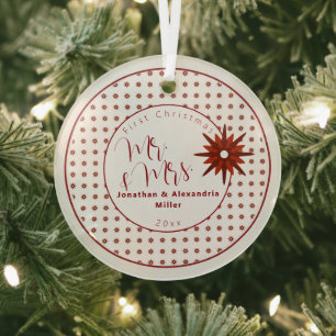 Ornement En Verre Stylish Mr & Mrs First Christmas   Fléau rouge