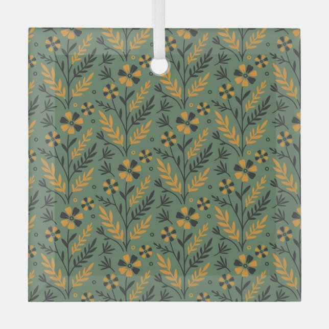 Ornement En Verre Stylized botanical orange and black floral pattern (Recto)