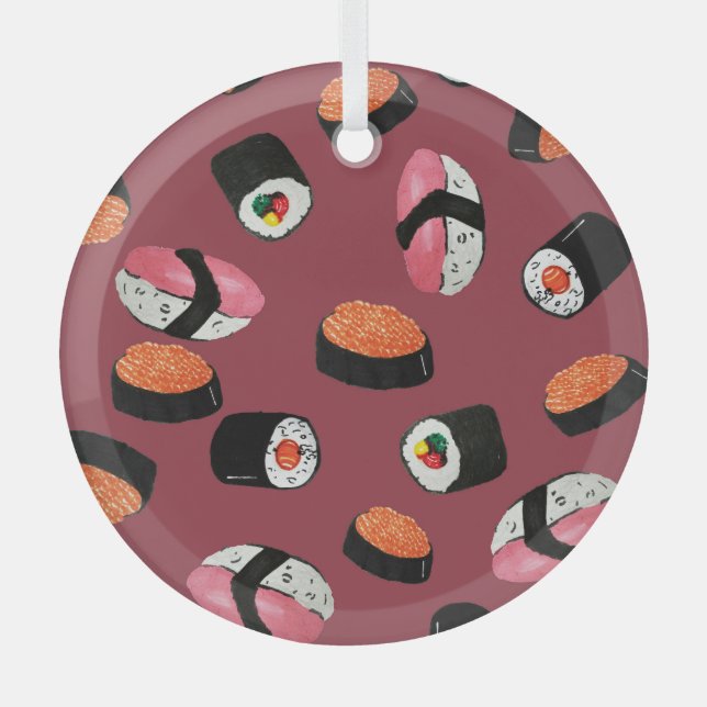 Ornement En Verre Sushi Onigiri Rolls : Illustration transparente (Recto)
