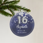 Ornement En Verre Sweet 16 étoiles bleu marine en argent<br><div class="desc">Une couleur bleu marine arrière - plan avec des étoiles faux argent. La couleur bleue est inégale. Ajoutez votre nom,  texte.</div>