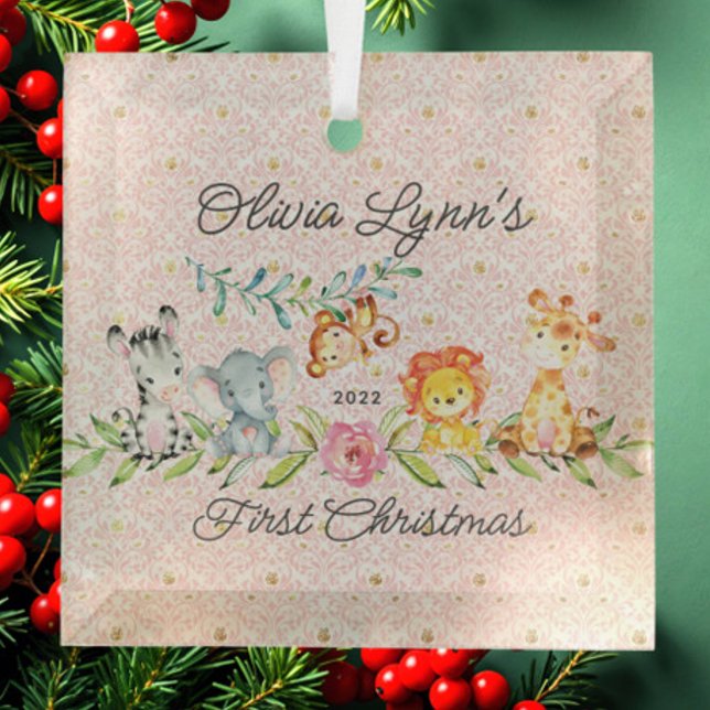 Ornement En Verre Sweet Jungle Photo Baby's First Christmas (Créateur téléchargé)
