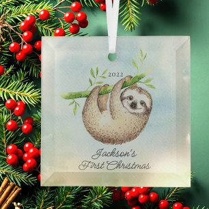 Ornement En Verre Sweet Photo Sloth Baby's First Christmas