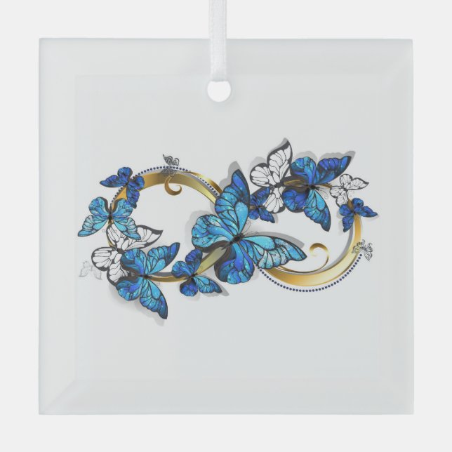 Ornement En Verre Symbol Infinity of Blue Morpho Butterflies (Recto)