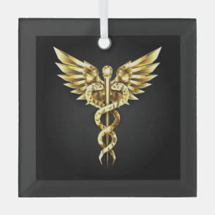 Ornement En Verre Symbole Polygonal Or Caduceus