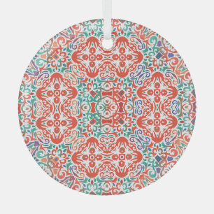 Ornement En Verre Talavera Mexicaine : Collage Ethnique De Carreaux.