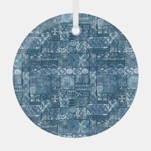 Ornement En Verre Tapa bleu marine : tissu tribal Abstrait