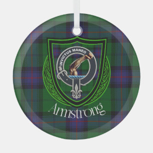 Ornement En Verre Tartan et blason du clan écossais Armstrong