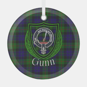 Ornement En Verre Tartan et blason du clan écossais Gunn