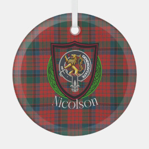 Ornement En Verre Tartan et blason du clan écossais Nicolson