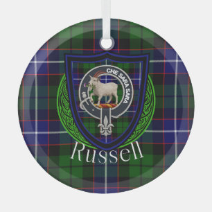 Ornement En Verre Tartan et blason du clan écossais Russell