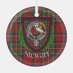 Ornement En Verre Tartan et blason du clan écossais Stewart