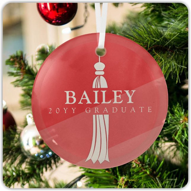 Ornement En Verre Tassel sur Red Ombre Graduate Graduate Keepsaké (Créateur téléchargé)