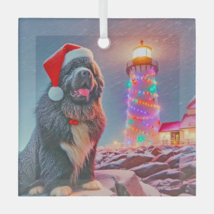 Ornement En Verre Terre-Neuve À côté du phare de Noël
