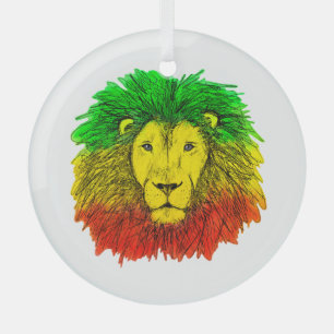 Ornement En Verre Tête de lion rasta rouge jaune vert dessin Jamaïqu