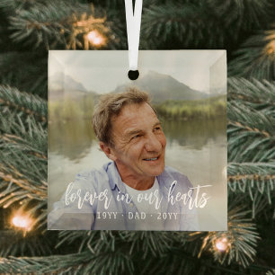 Ornement En Verre Texte Mémorial 1 Photo Simple Blanc Script