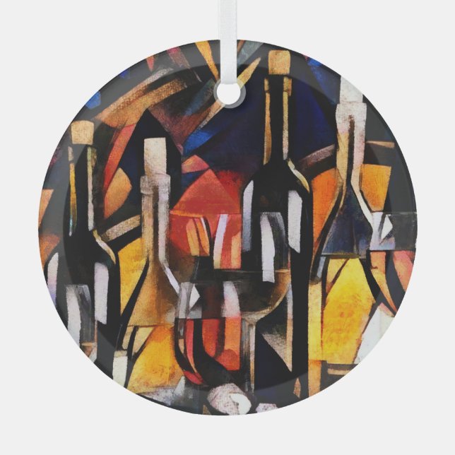 Ornement En Verre Thèmes du vin : Bouteilles et raisins (Recto)