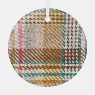 Ornement En Verre Tissu à damiers Brown, laine écossaise.