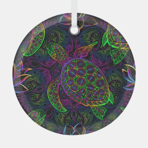 Ornement En Verre Tortue de mer Boho : Motif psychédélique mandala