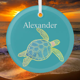 Ornement En Verre Tortue marine marine marine bleu jaune Turquoise