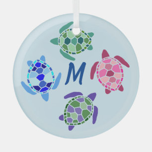 Ornement En Verre Tortues de mer mignonnes et colorées Monogramme