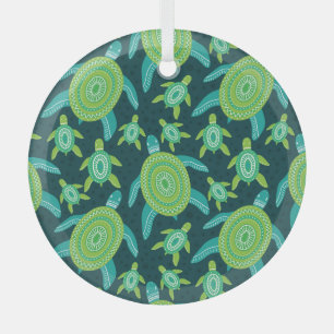 Ornement En Verre Tortues ornementales vertes : motif vintage.