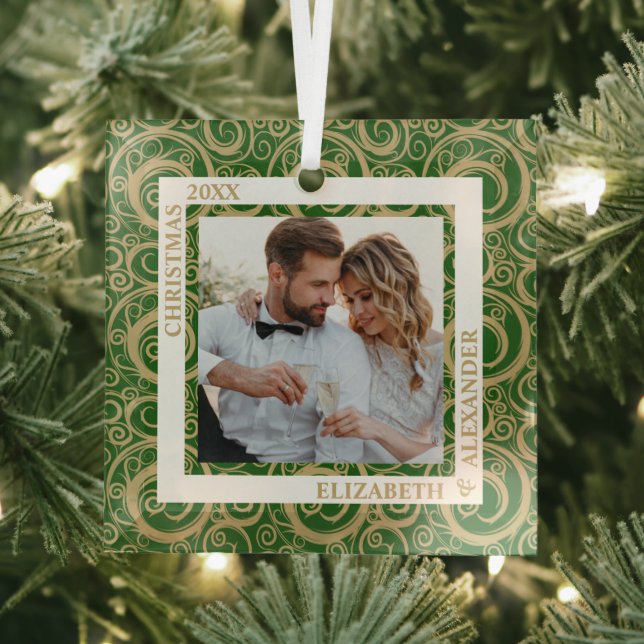 Ornement En Verre Tourbillons d'or photo vert (Insitu)