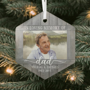 Ornement En Verre Tout Texte 1 Photo Mémorial Gris Faux Wood Hexagon