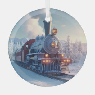 Ornement En Verre Train à vapeur vintage Paysage hivernal Montagne d
