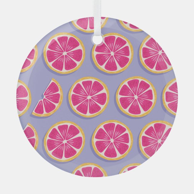 Ornement En Verre Tranches de pamplemousse, motif violet vif. (Recto)