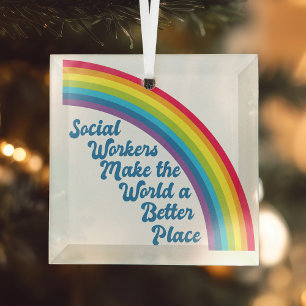 Ornement En Verre Travail social Arc en ciel Beau cadeau de Noël