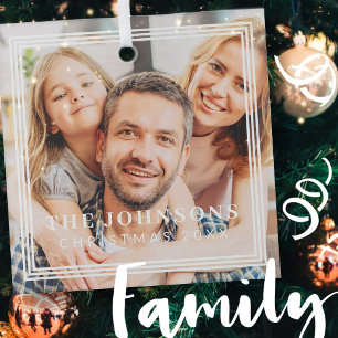 Ornement En Verre Triple Frame Modern Chic Family Photo Holiday