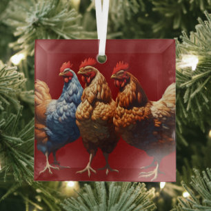 Ornement En Verre Trois-Poules-Françaises Brun-À-Plumage