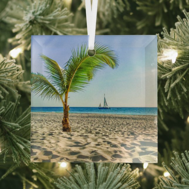 Ornement En Verre Tropical Beaches | Sailboat, Palm Tree, Aruba (Insitu)