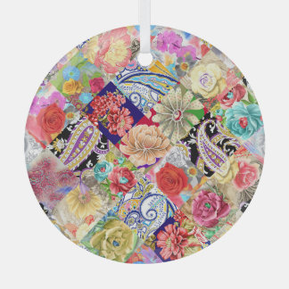 Ornement En Verre Tropical motif floral, couleurs vives.