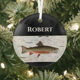 Ornement En Verre Truite arc-en-ciel Arrière - plan rustique d'écorc