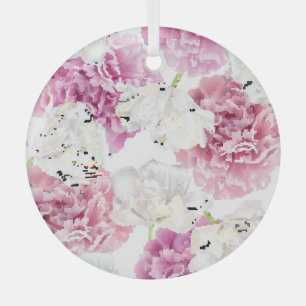 Ornement En Verre Tulipe blanche de pivoine rose Vintage