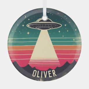 Ornement En Verre UFO Vintage au Coucher de Soleil Personnalisé
