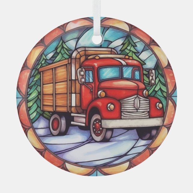 Ornement En Verre Un Camion de Noël Rouge en verre (Recto)