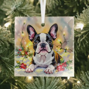Ornement En Verre Un Noël doux avec un Terrier de Boston