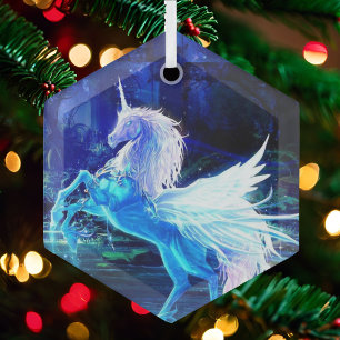 Ornement En Verre Unicorne Pegasus Blue Moonlight Christmas Tree