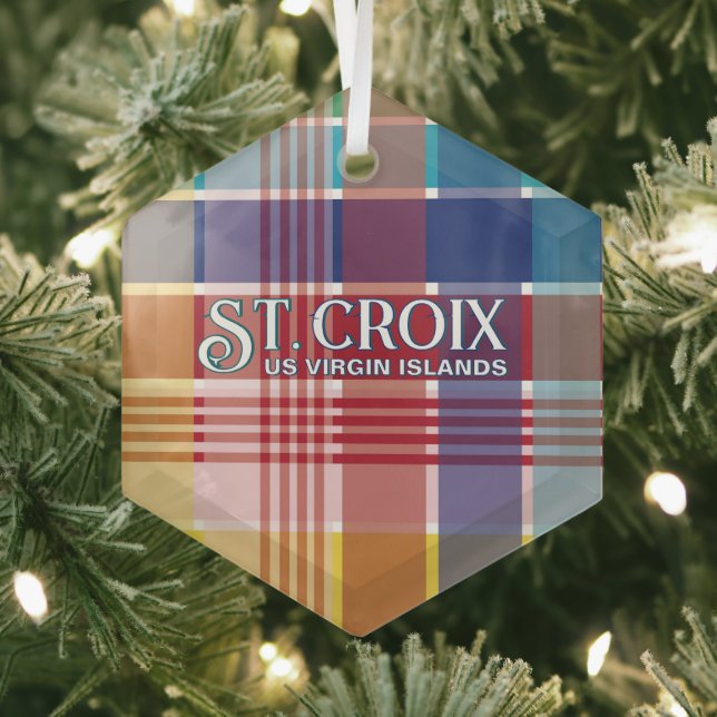 Ornement En Verre US Virgin Islands St. Croix USVI Madras Christmas (Insitu)