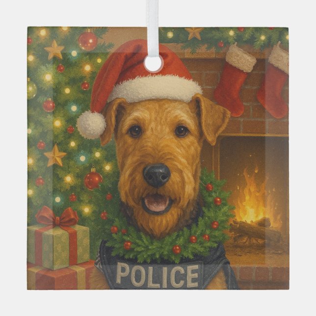 Ornement En Verre Vacances d'Airedale Terrier  (Recto)
