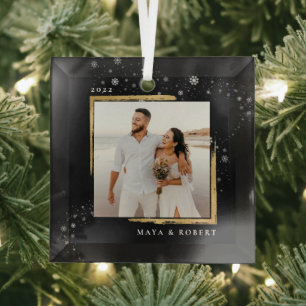 Ornement En Verre Vacances de Noël encadrées d'or