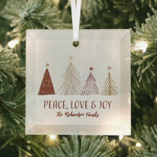 Ornement En Verre Vacances Paix Amour & Joie Arbres de Noël