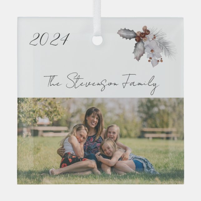 Ornement En Verre Vacances photo hiver blanc 2024 (Recto)