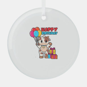 Ornement En Verre Vache Birthday Balloon Thème Cattleman Farman Cute