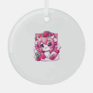 Ornement En Verre Vache de fraise Kawaii Anime Lait de fraise _1