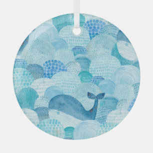Ornement En Verre Vagues, baleine, texture bleu enfantine