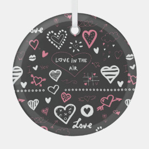 Ornement En Verre Valentine Doodle Heart Vintage
